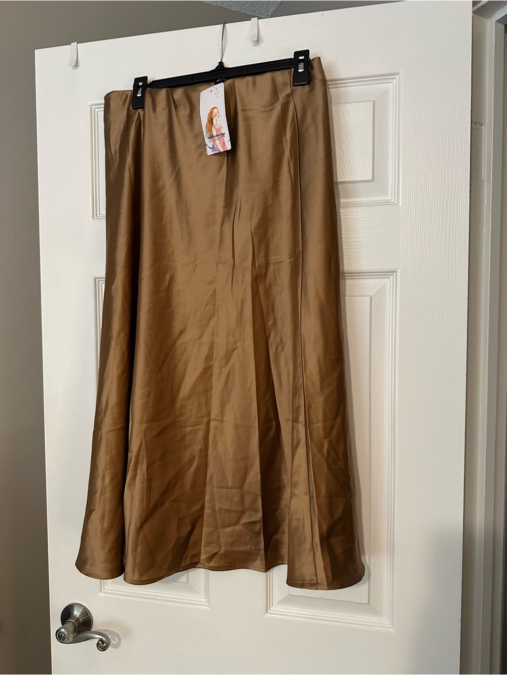 Satin A-Line Skirt in Warm Brown